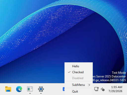 Windows tray menu